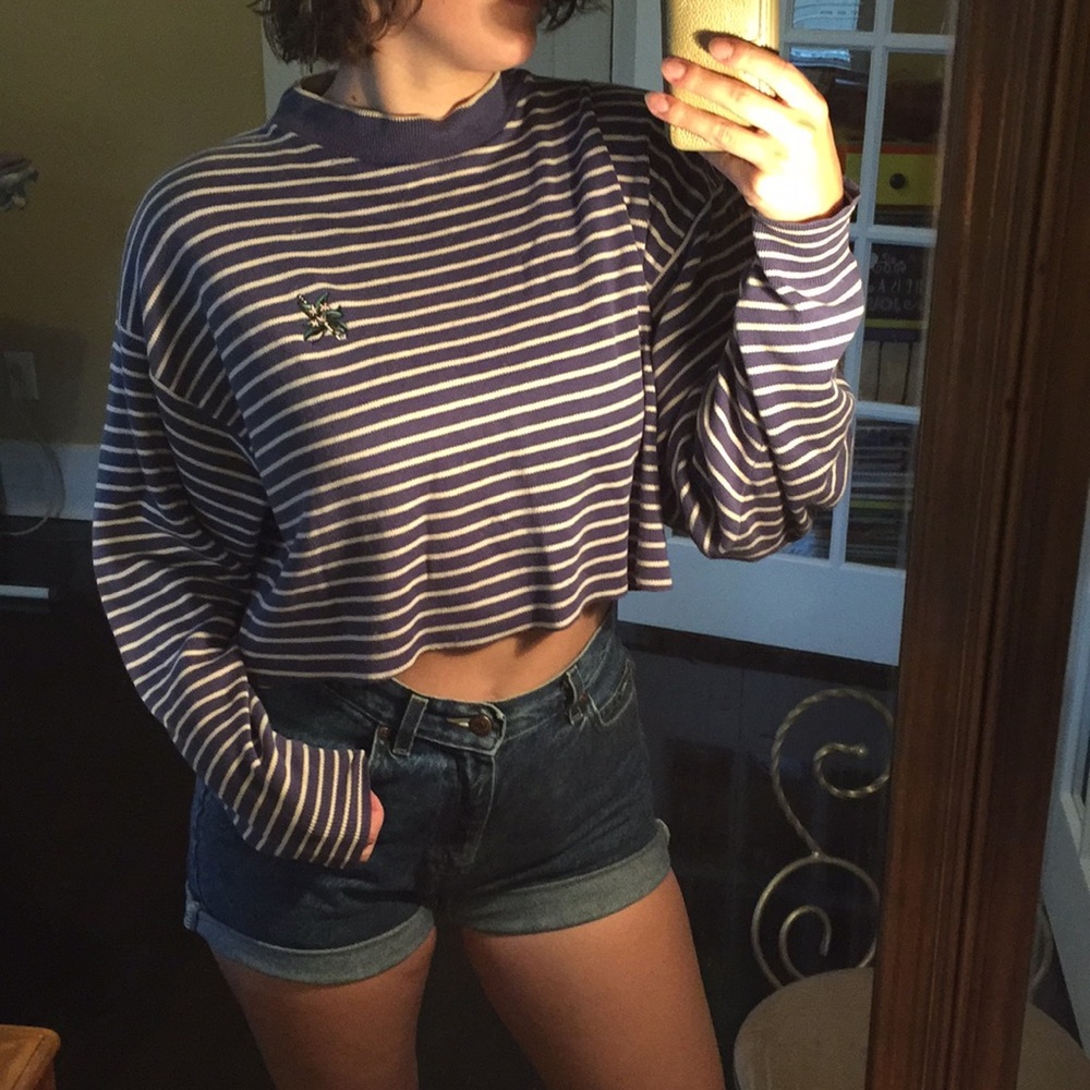 Vintage Light Blue & White Striped Cutoff Sweater